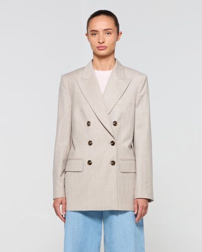 Wool Cashmere Double Breasted Blazer - Beige SERENA BUTE