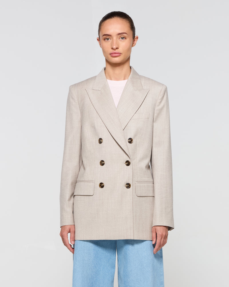Wool Cashmere Double Breasted Blazer - Beige SERENA BUTE