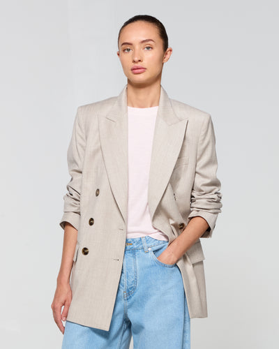 Wool Cashmere Double Breasted Blazer - Beige SERENA BUTE