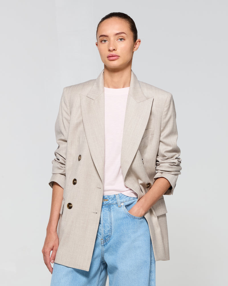 Wool Cashmere Double Breasted Blazer - Beige SERENA BUTE