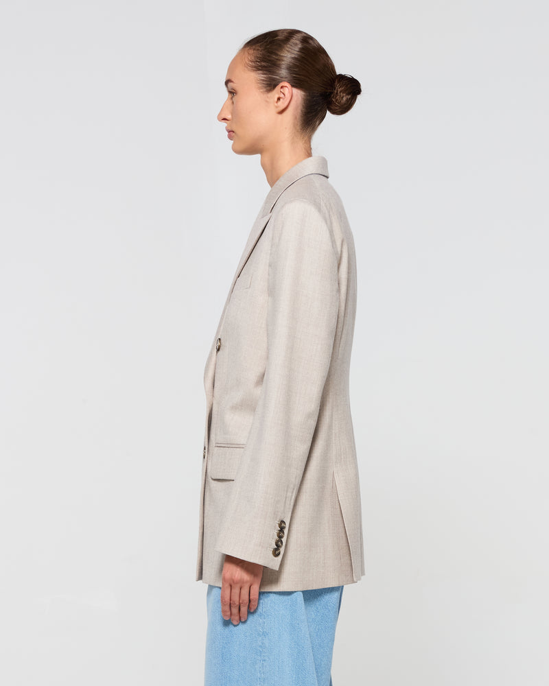 Wool Cashmere Double Breasted Blazer - Beige SERENA BUTE