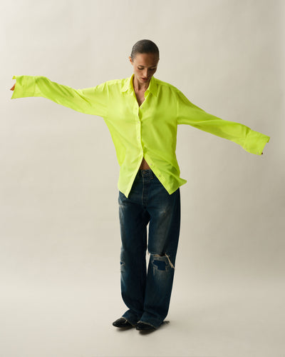 neon yellow dress shirt MC2 Saint Barth - Linen Shirt - Fluo Yellow - Luxury Exclusive Collection