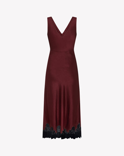 Midi Dress with Lace Hem - Burgundy SERENA BUTE