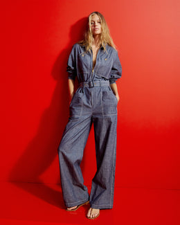 Chambray Cargo Jumpsuit - Dark Navy