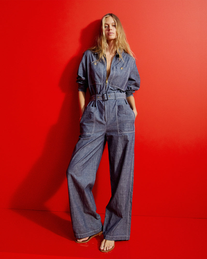 Chambray Cargo Jumpsuit - Dark Navy picture #1