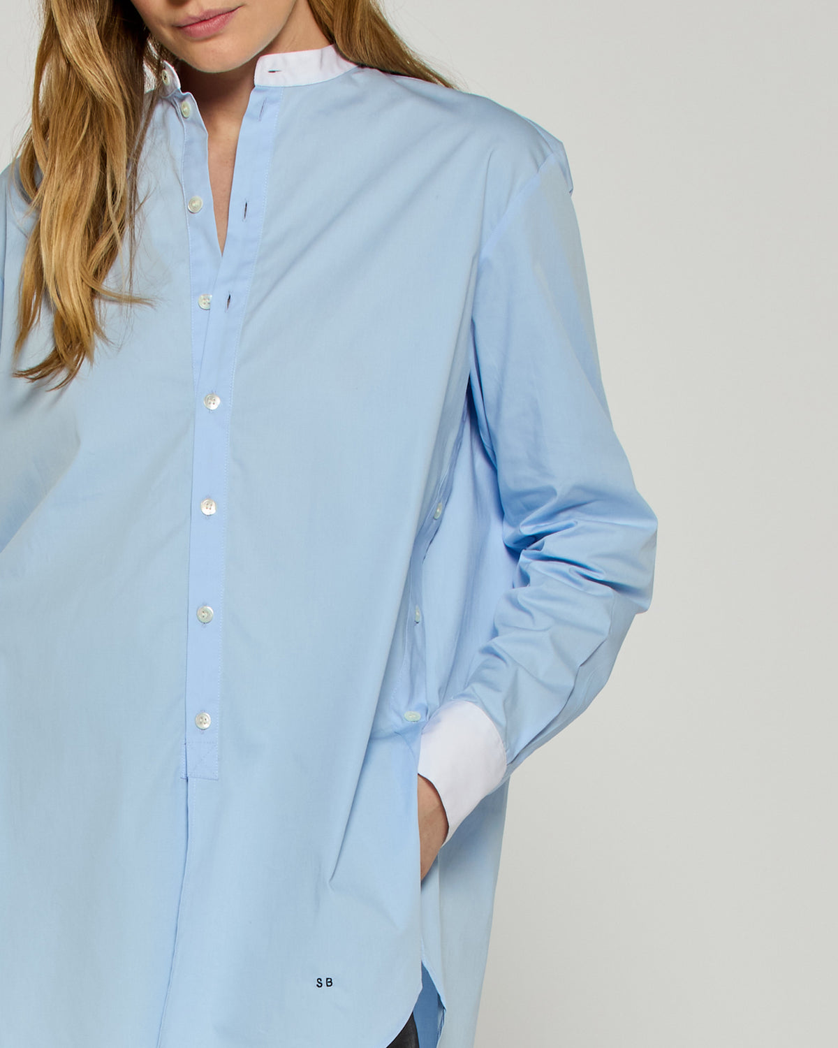 Oversized Shirt with Side Opening - Pale Blue