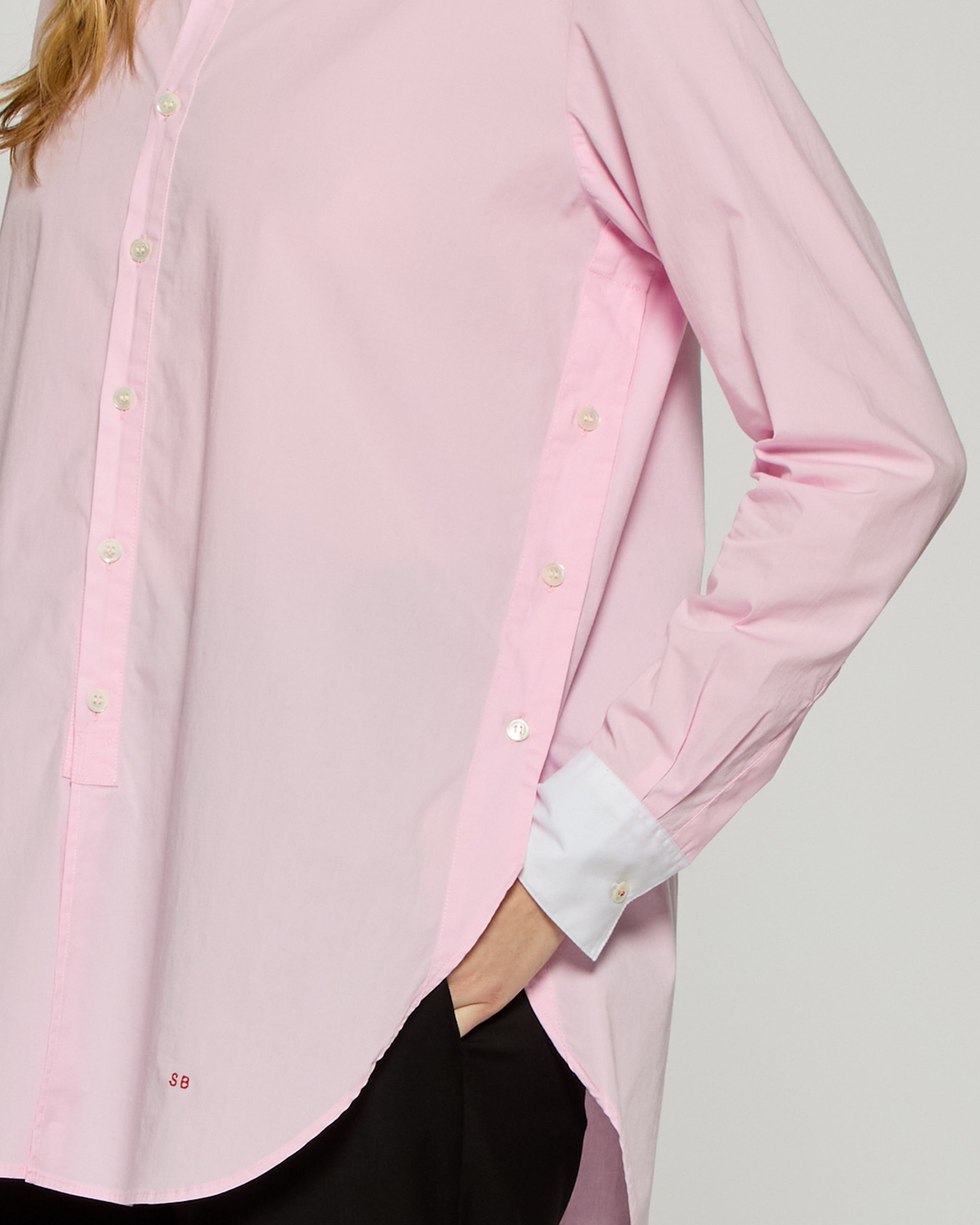 Oversized Shirt with Side Opening - Pale Pink