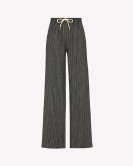 Cashmere Blend Slim Leg Jogger - Dark Grey Pinstripe