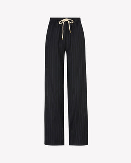 Cashmere Blend Slim Leg Jogger - Navy Blue Pinstripe