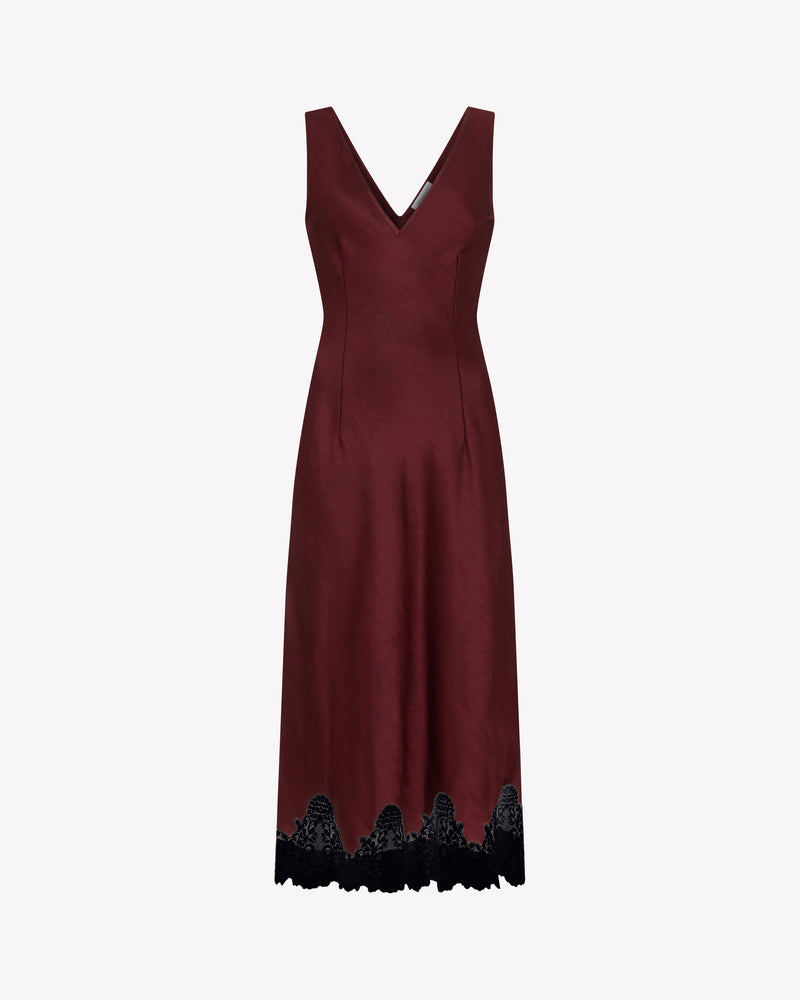 Serena Bute London Satin Midi Dress with Lace Hem - Burgundy for Women Ladies SERENA BUTE Serena Bute London Satin Midi Dress with Lace Hem - Burgundy for Women Ladies SERENA BUTE