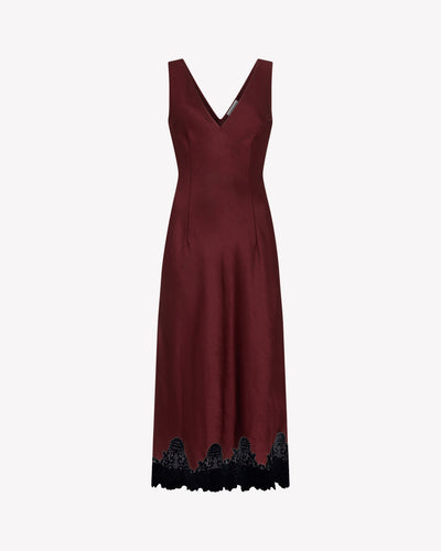 Midi Dress with Lace Hem - Burgundy SERENA BUTE