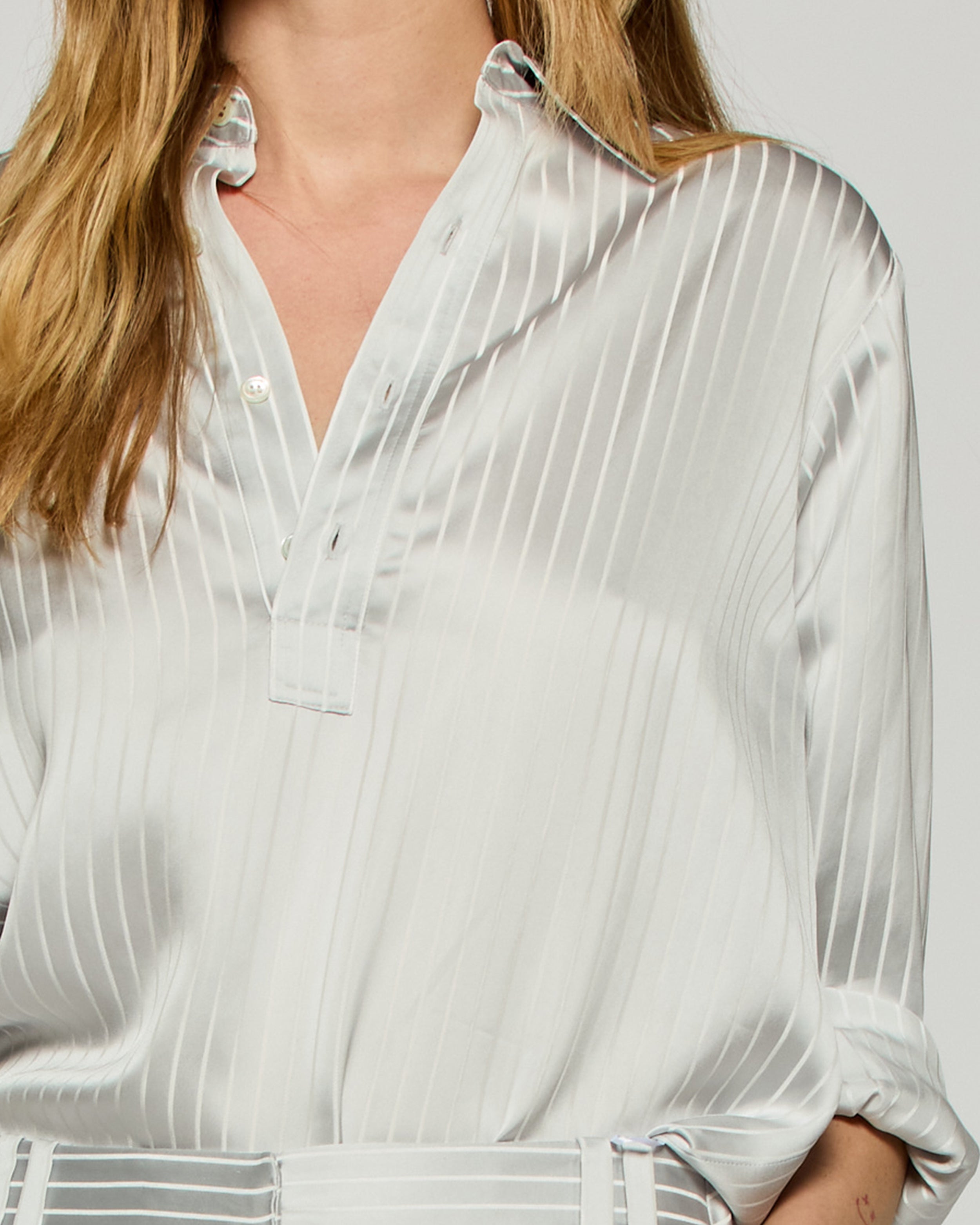 Satin Stripe George Shirt - Silver