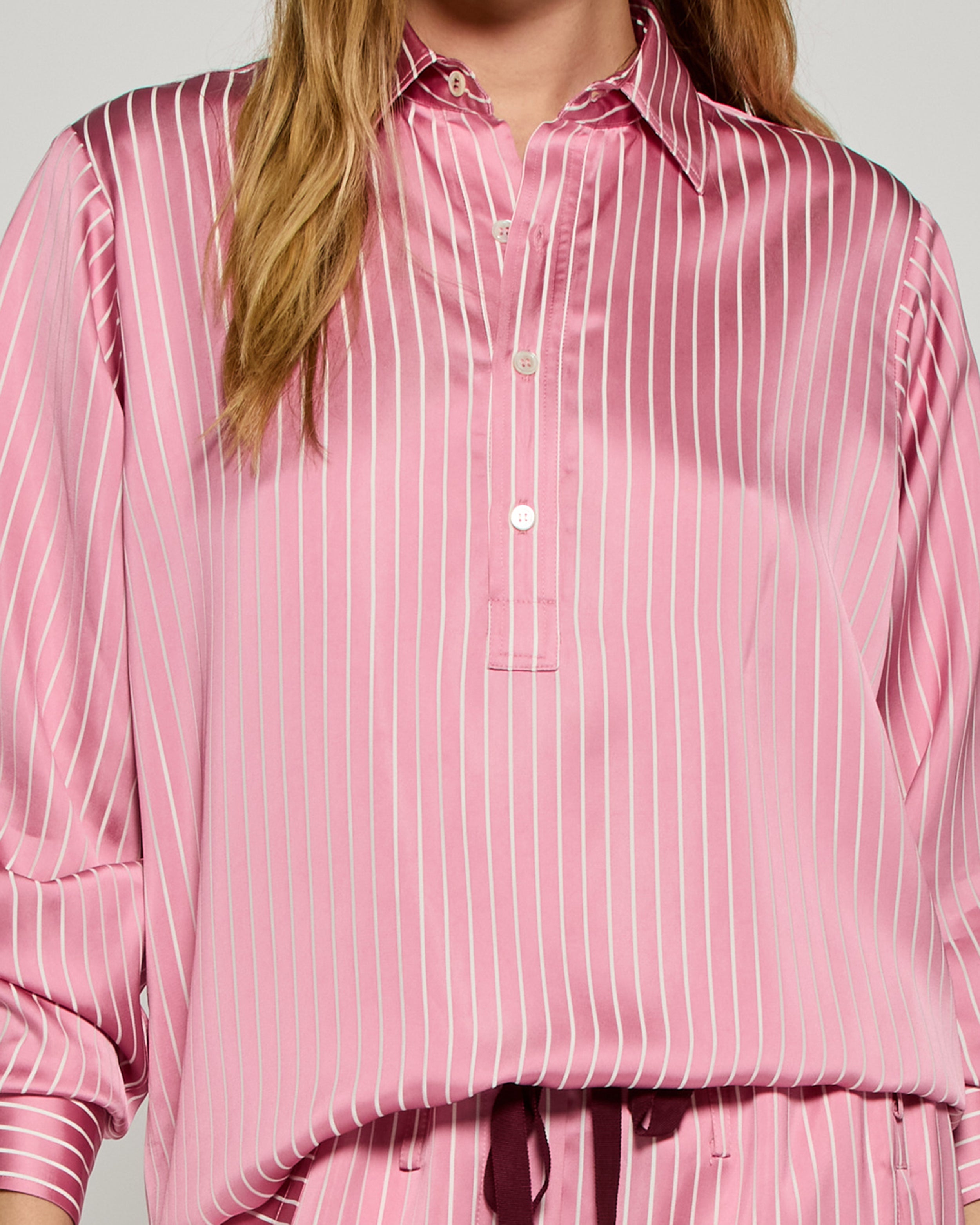 Satin Stripe George Shirt - Pink