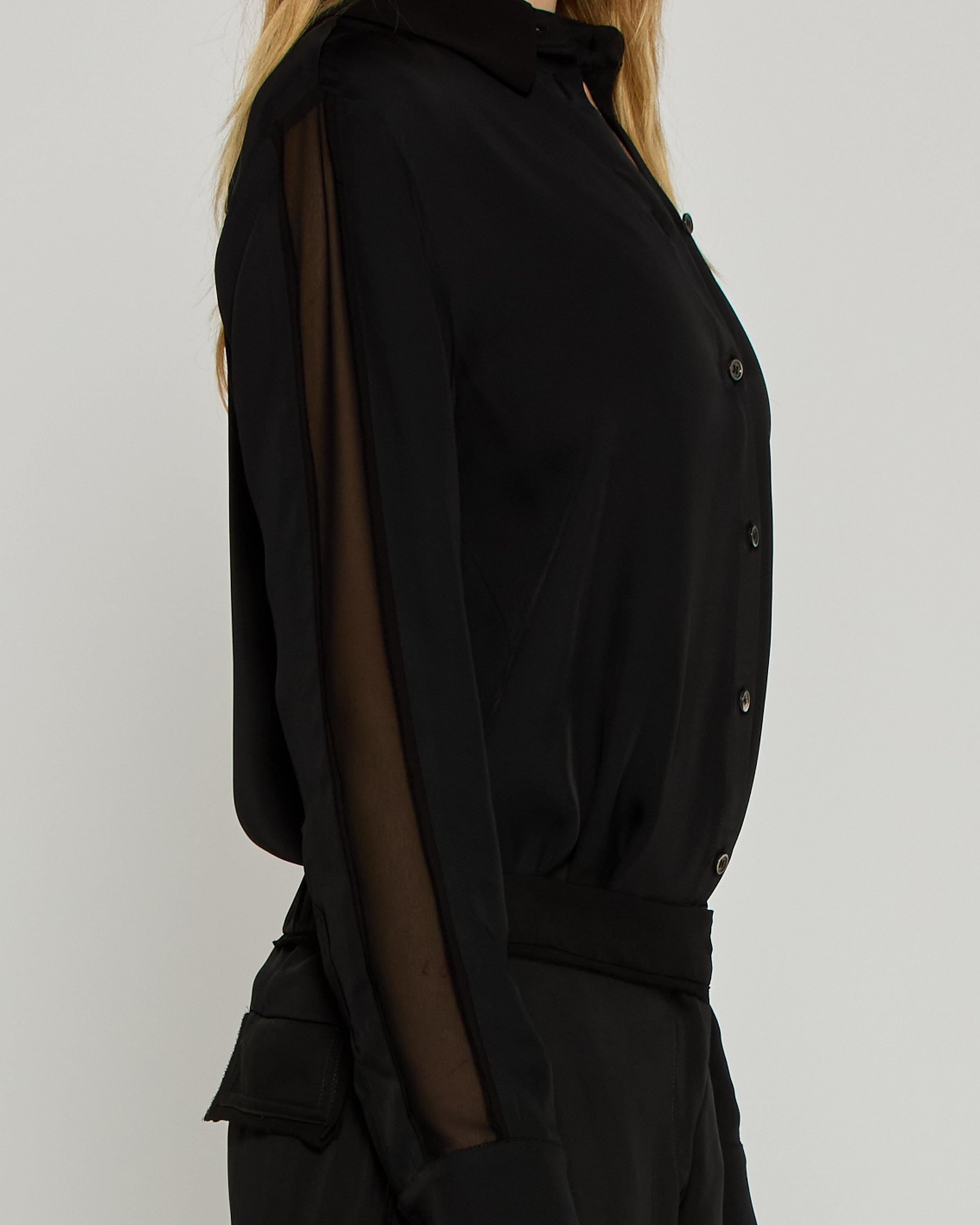 Classic Shirt with Georgette Trim - Black