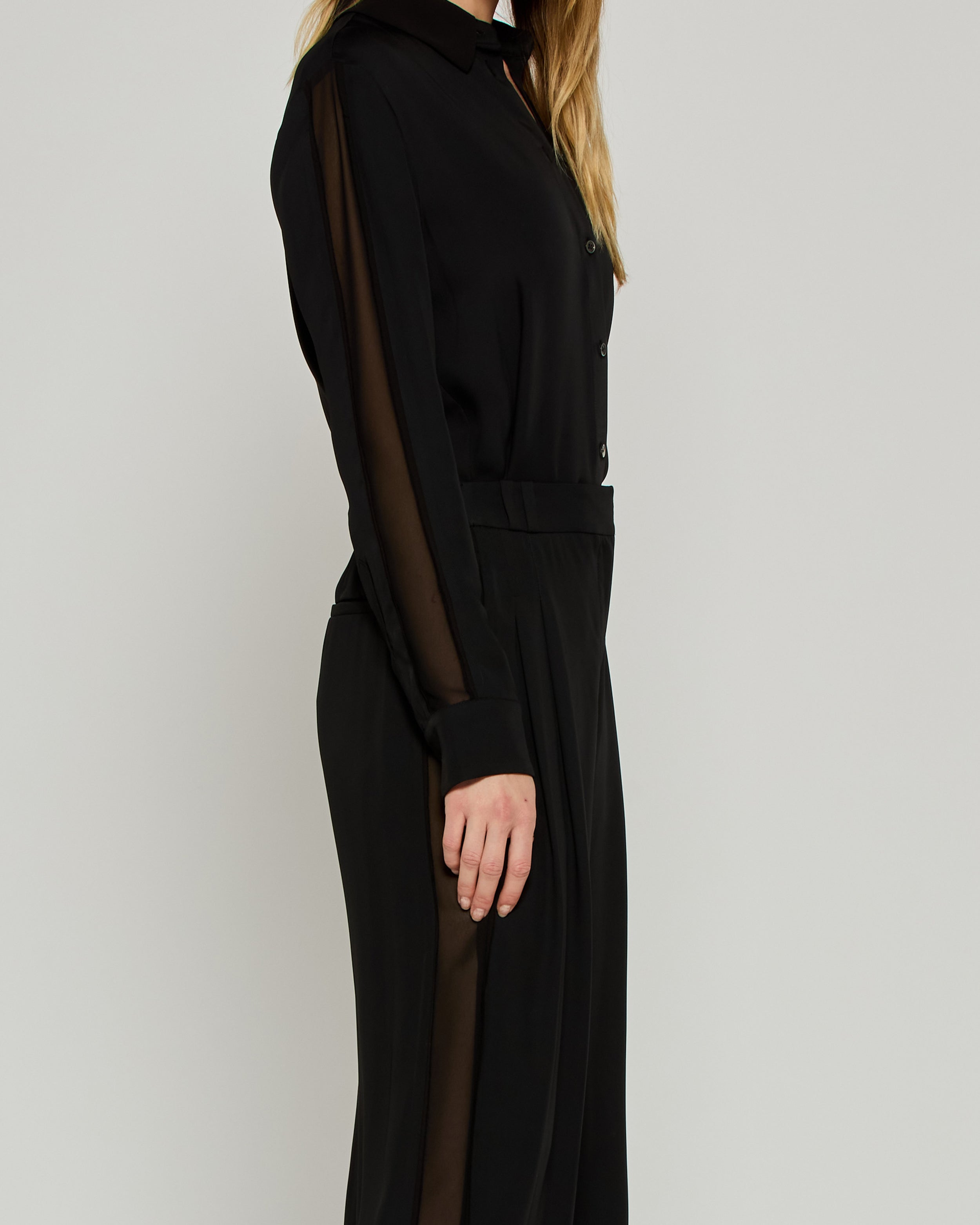 Classic Shirt with Georgette Trim - Black