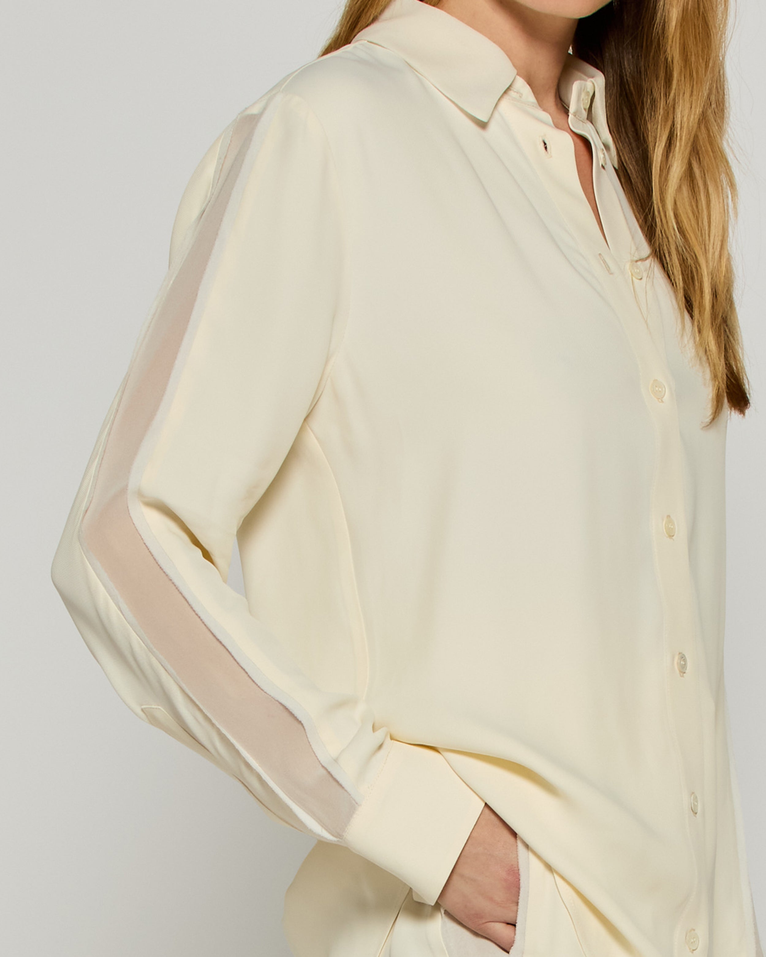 Classic Shirt with Georgette Trim - Cream