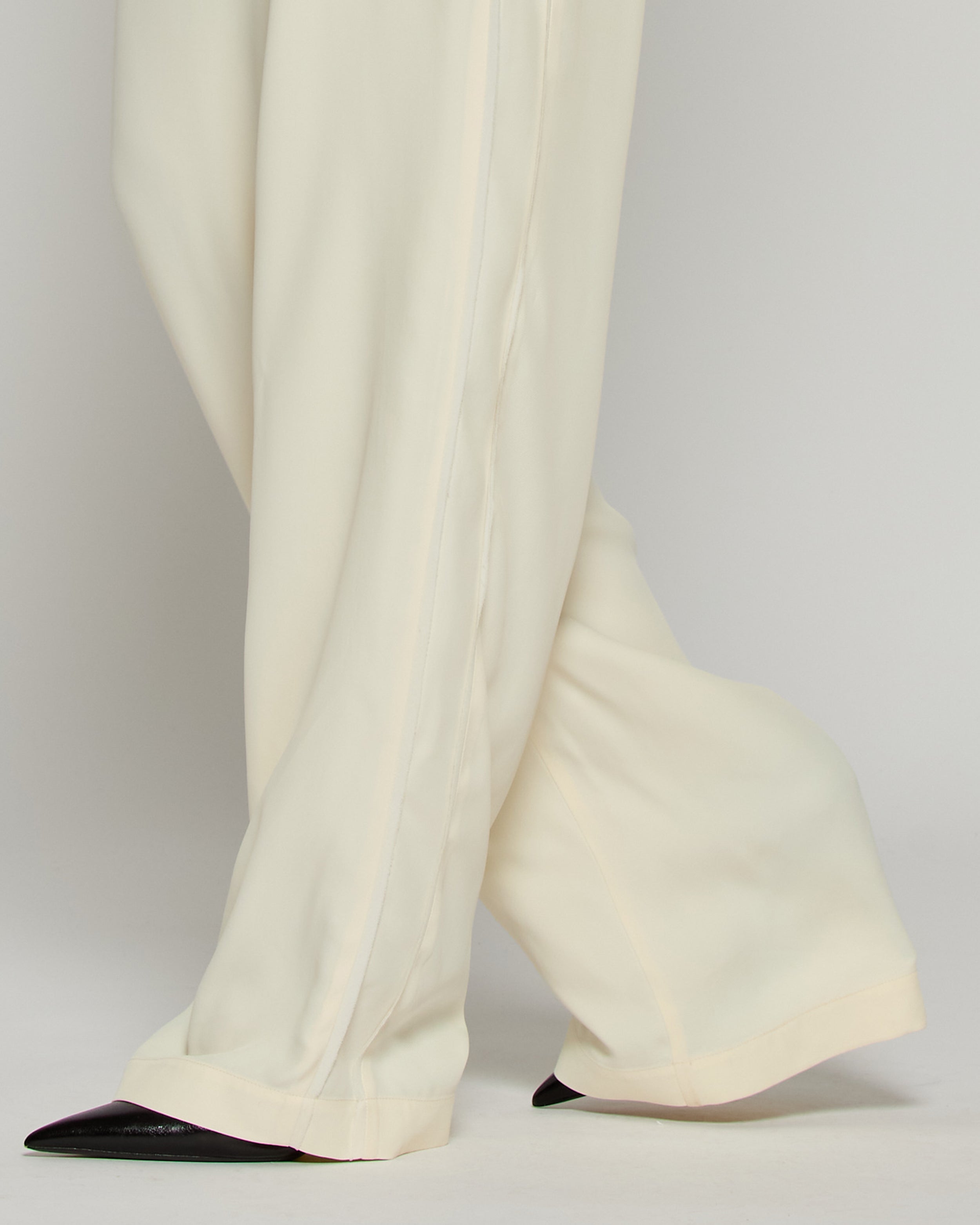 Tailored Trouser with Georgette Trim - Cream