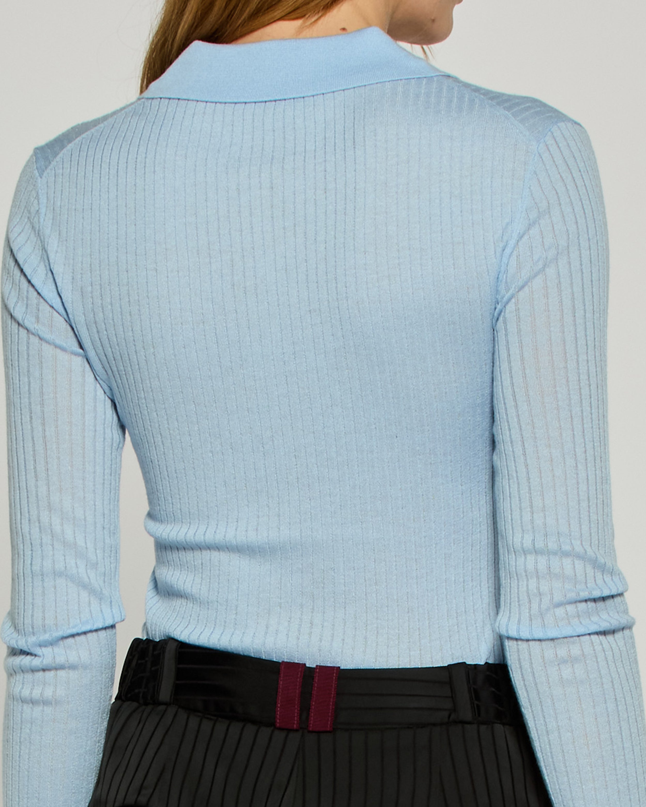 Ribbed Henley Top - Light Blue