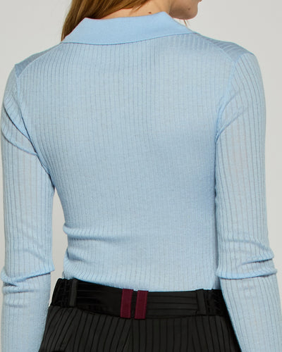 Ribbed Henley Top - Light Blue SERENA BUTE