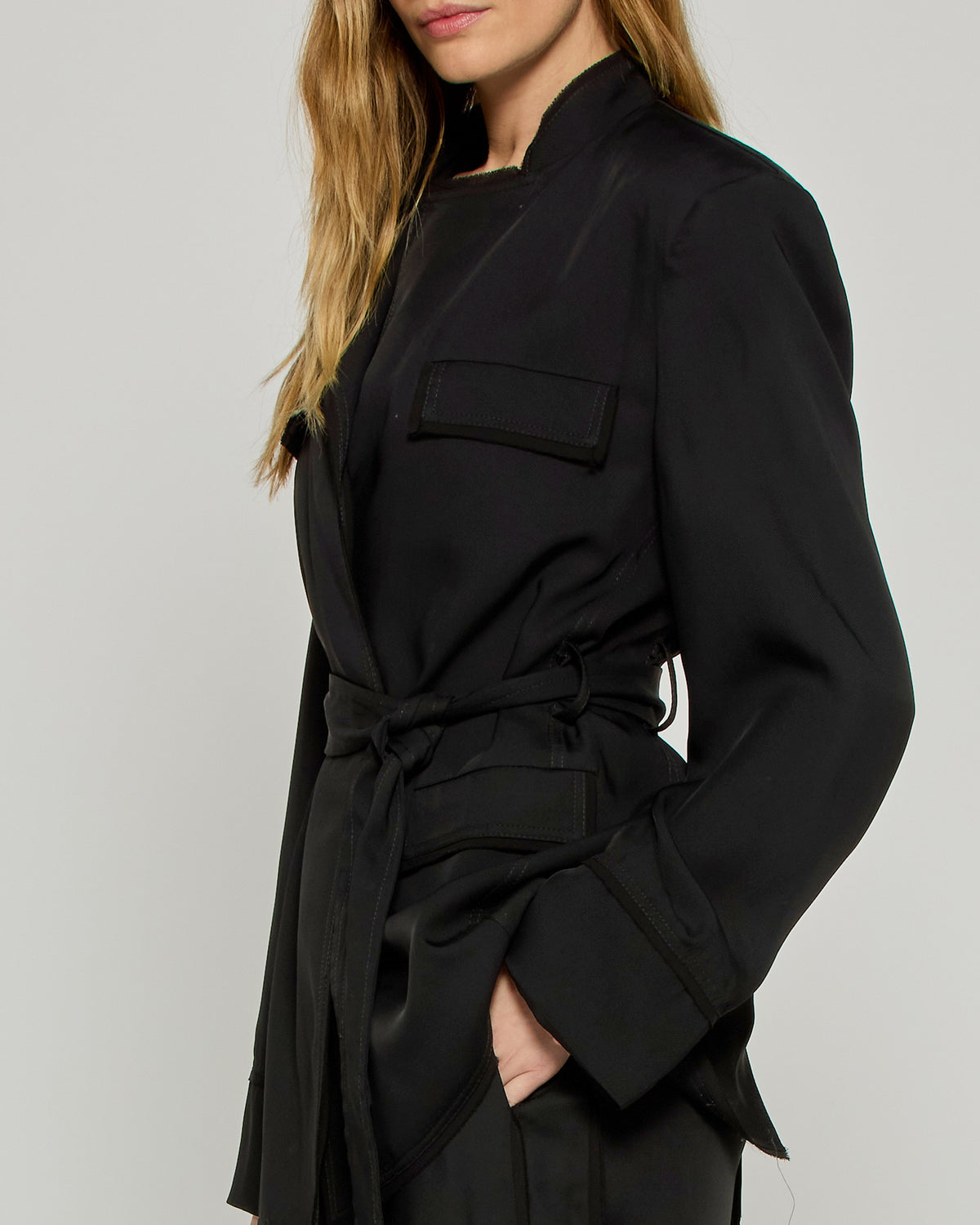 Relaxed Jacket with Georgette Trim - Black