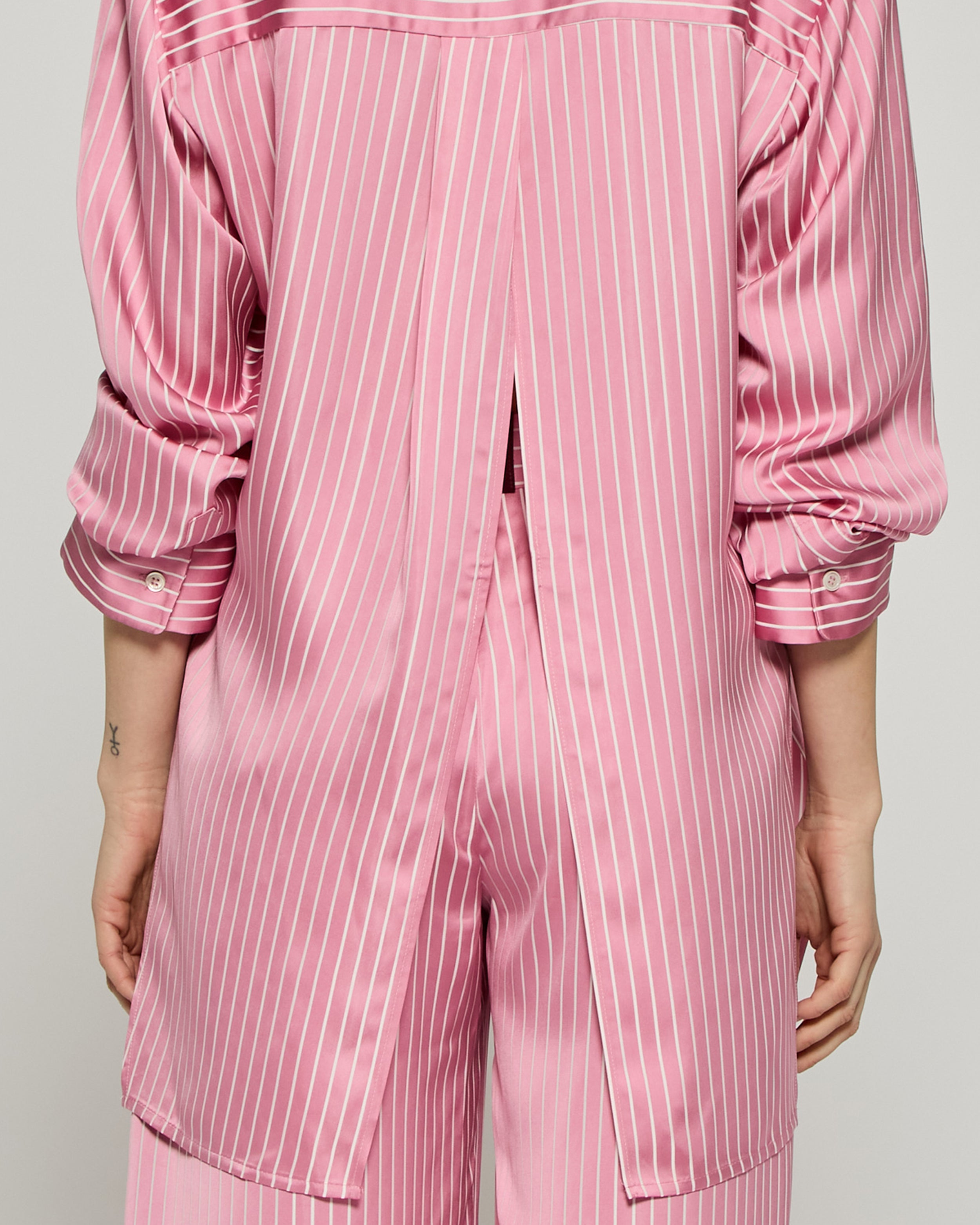 Satin Stripe Open Back Shirt - Pink