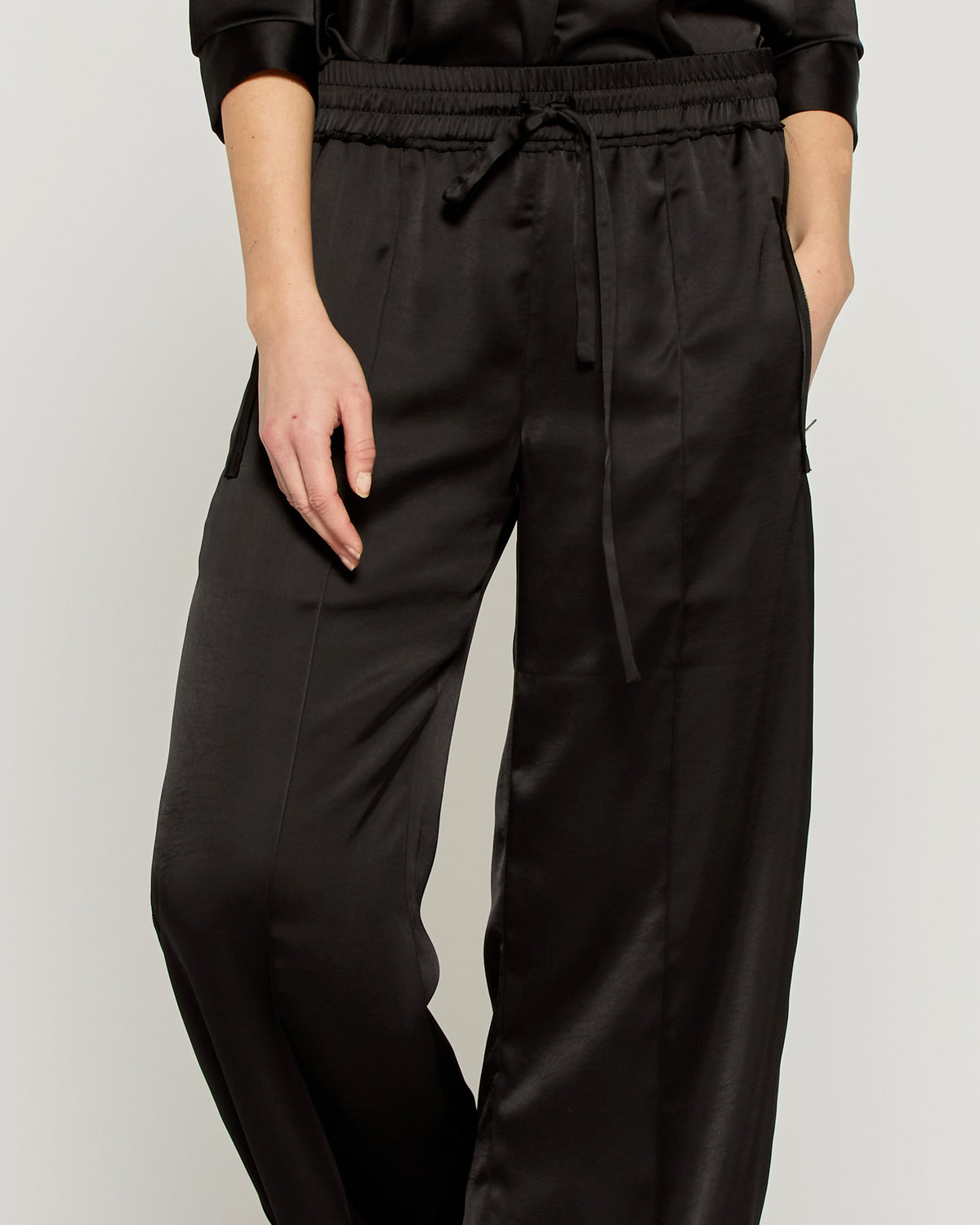 Satin Relaxed Jogger with Zip Pockets - Black