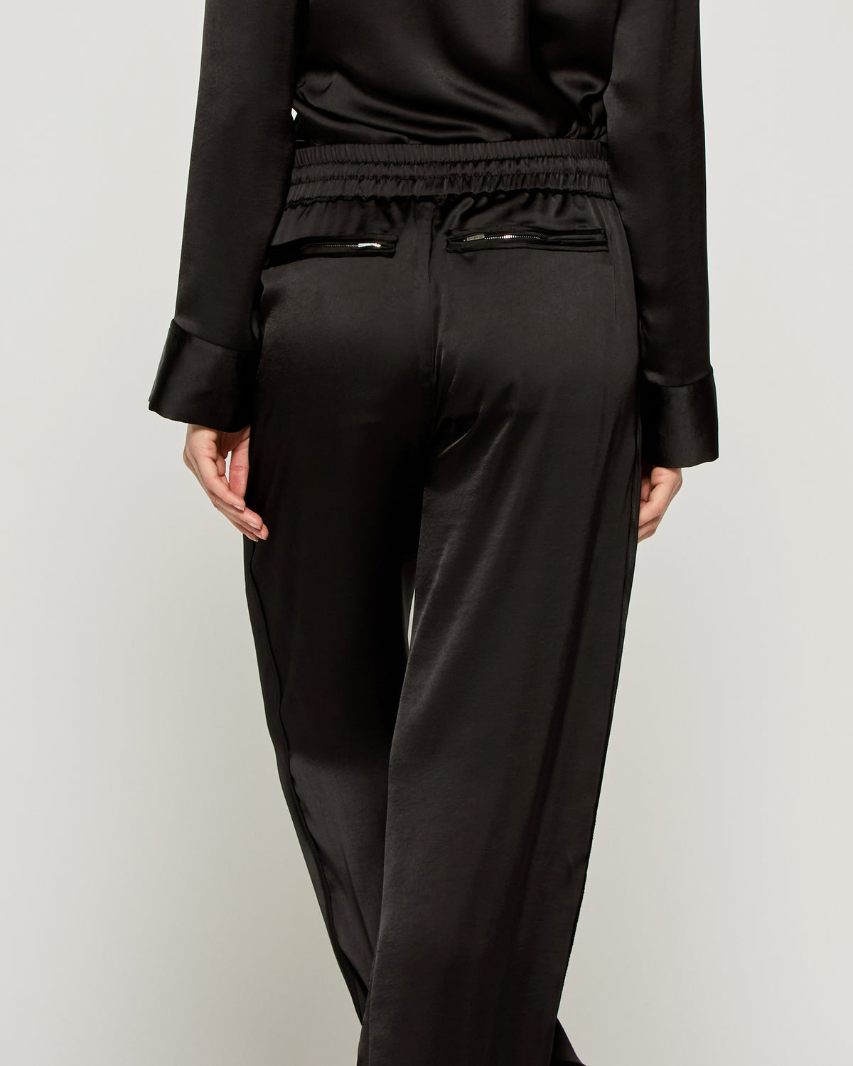 Satin Relaxed Jogger with Zip Pockets - Black