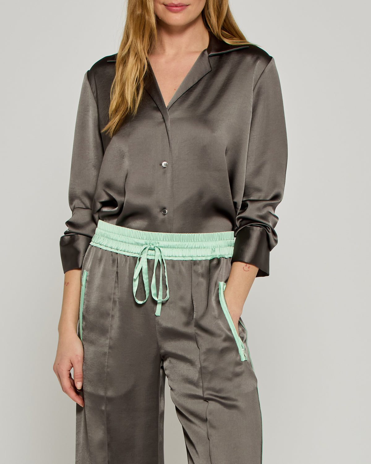 Satin Relaxed Jogger with Zip Pockets - Charcoal