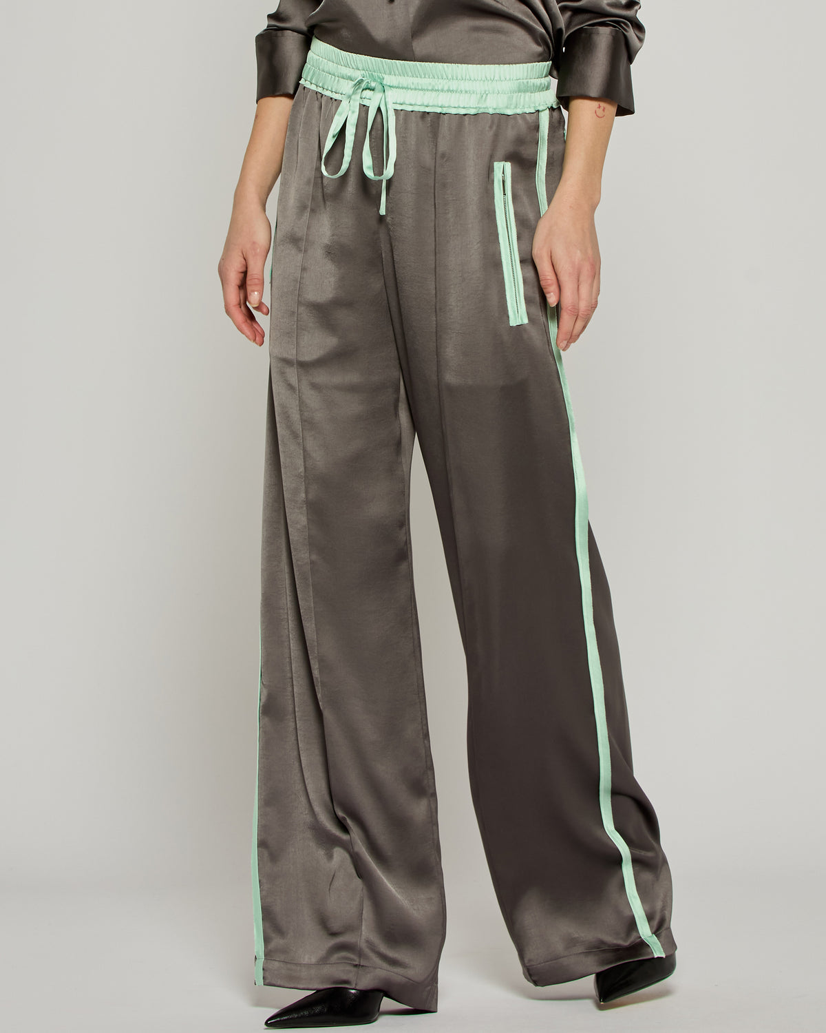 Satin Relaxed Jogger with Zip Pockets - Charcoal