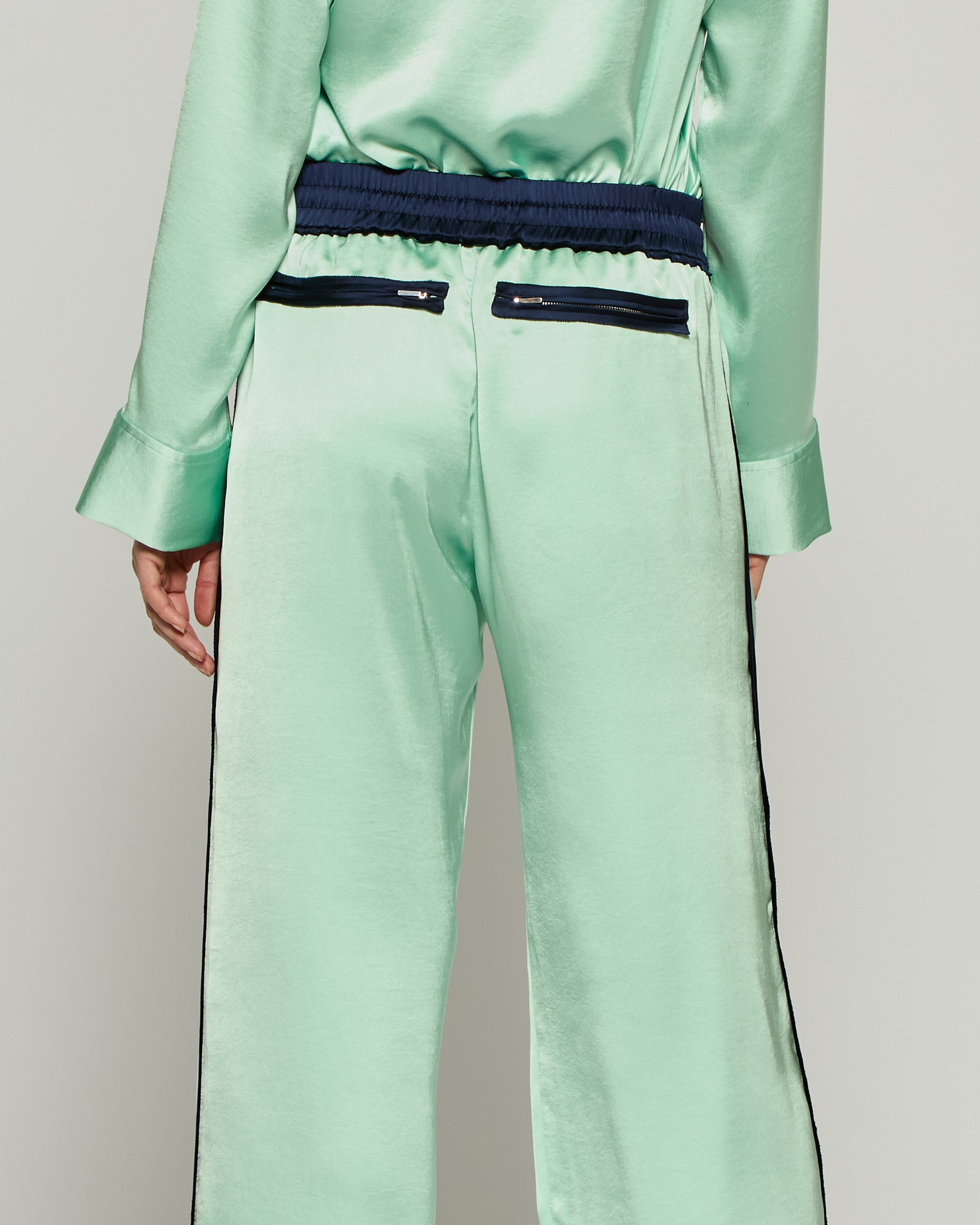 Satin Relaxed Jogger with Zip Pockets - Mint