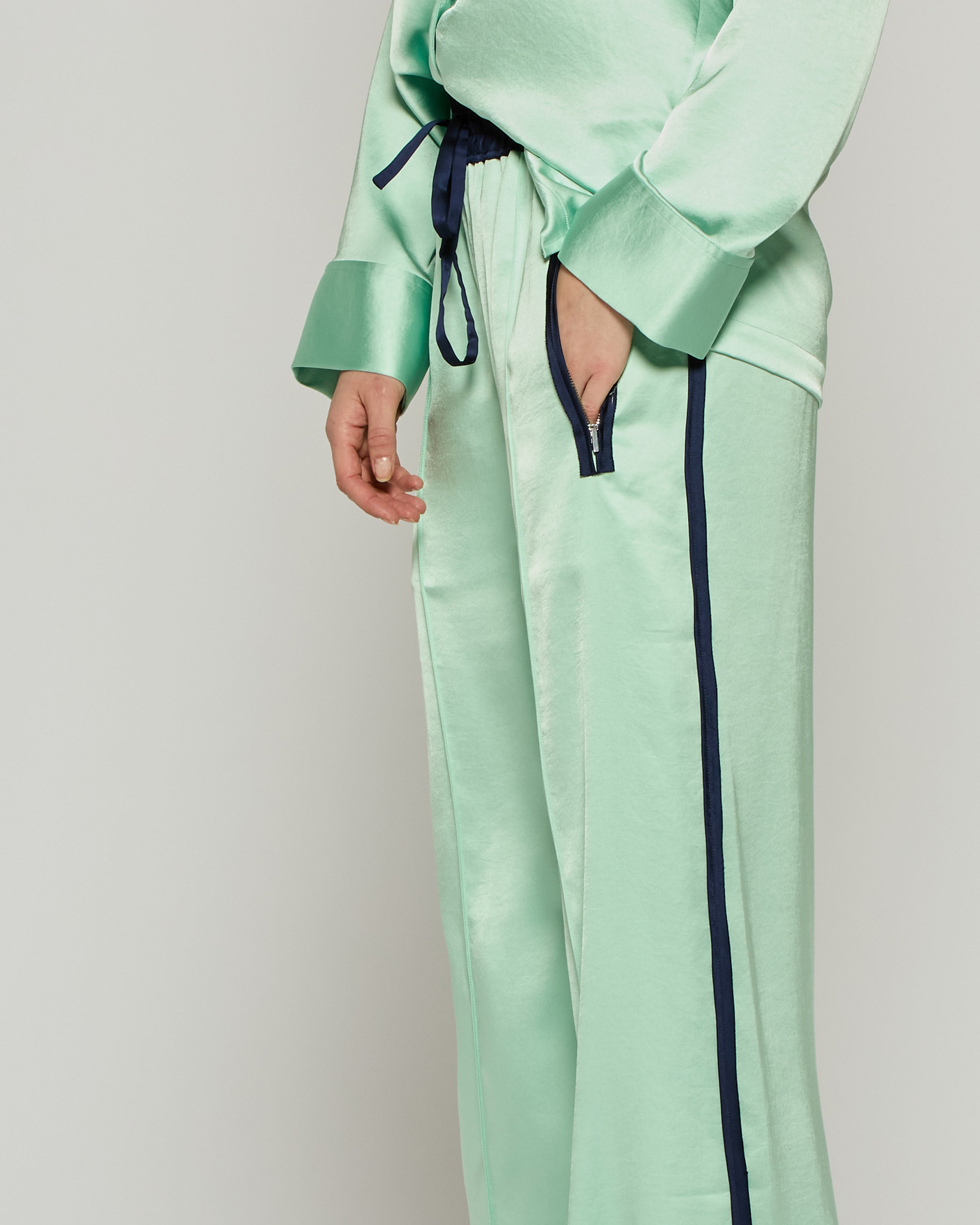 Satin Relaxed Jogger with Zip Pockets - Mint