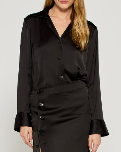 Satin Revere Collar Shirt - Black SERENA BUTE