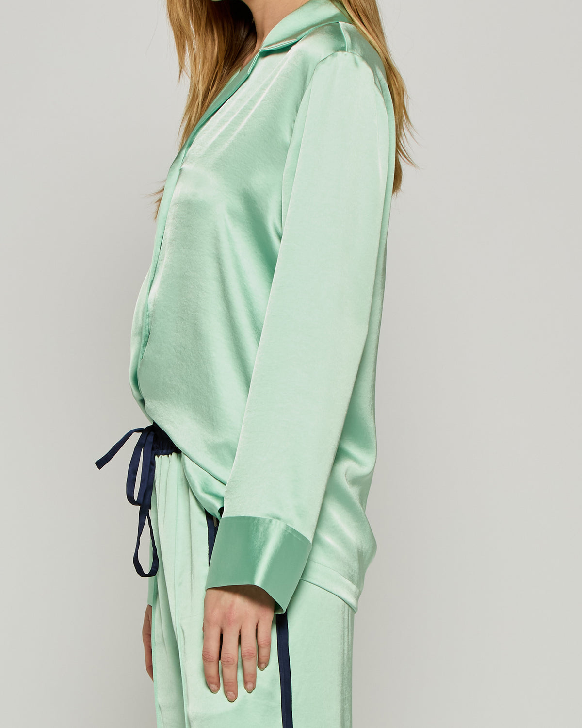 Satin Revere Collar Shirt - Mint