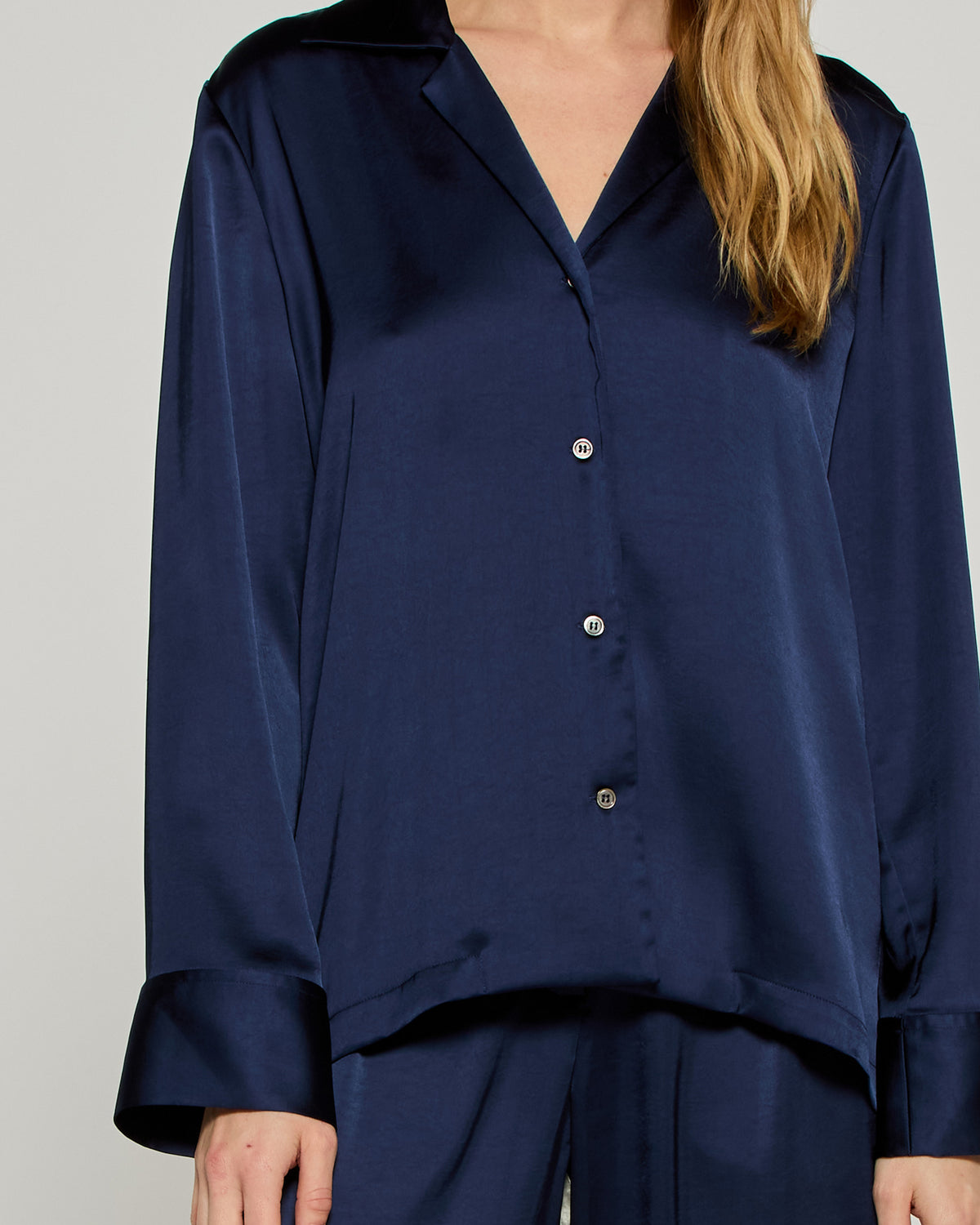 Satin Revere Collar Shirt - Dark Navy