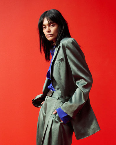 Satin Boyfriend Blazer - Dark Green SERENA BUTE