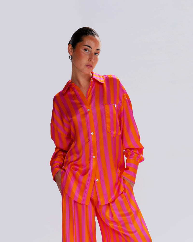 Piped Oversized Shirt - Pink/Orange Stripe picture #2