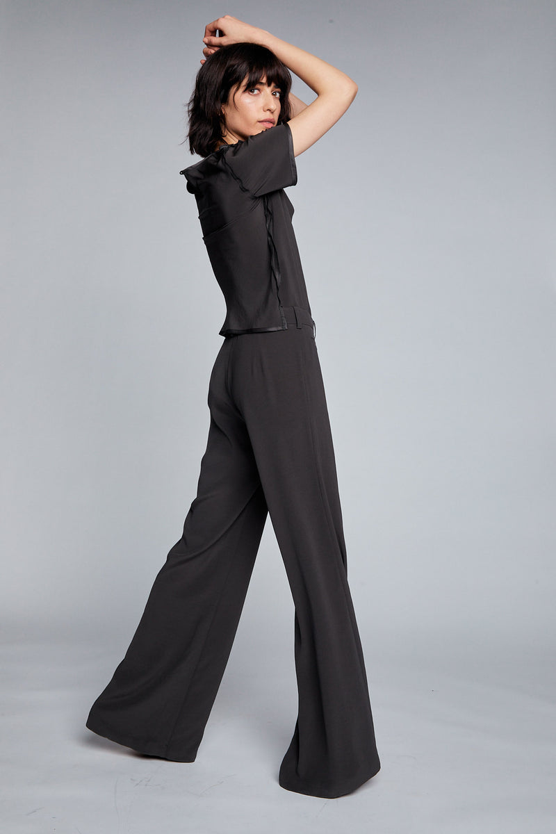 The Anonymous Flare Trouser - Liquorice Black Plant Based Matte Satin picture #3
