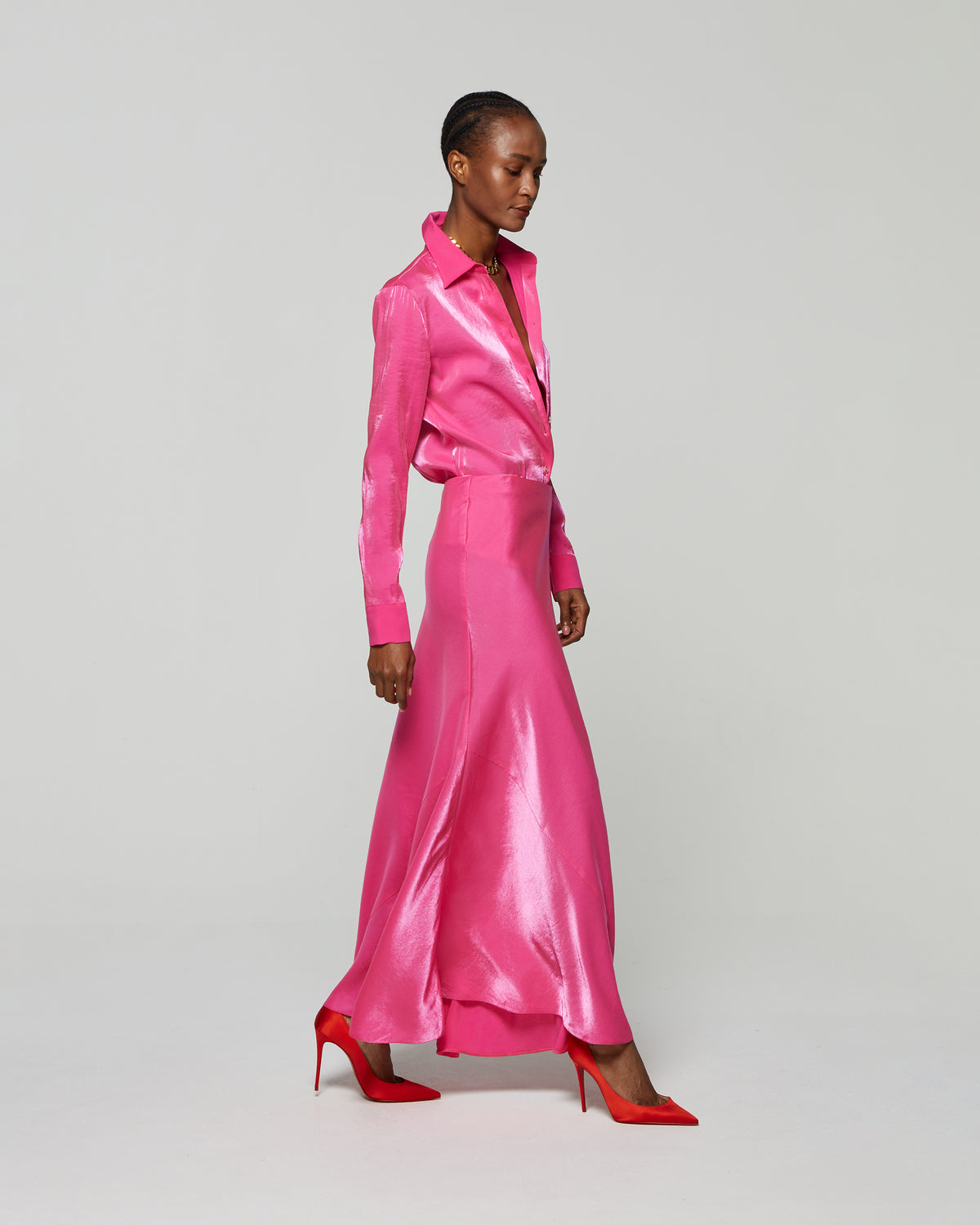 Bias Maxi Skirt - Fluro Pink