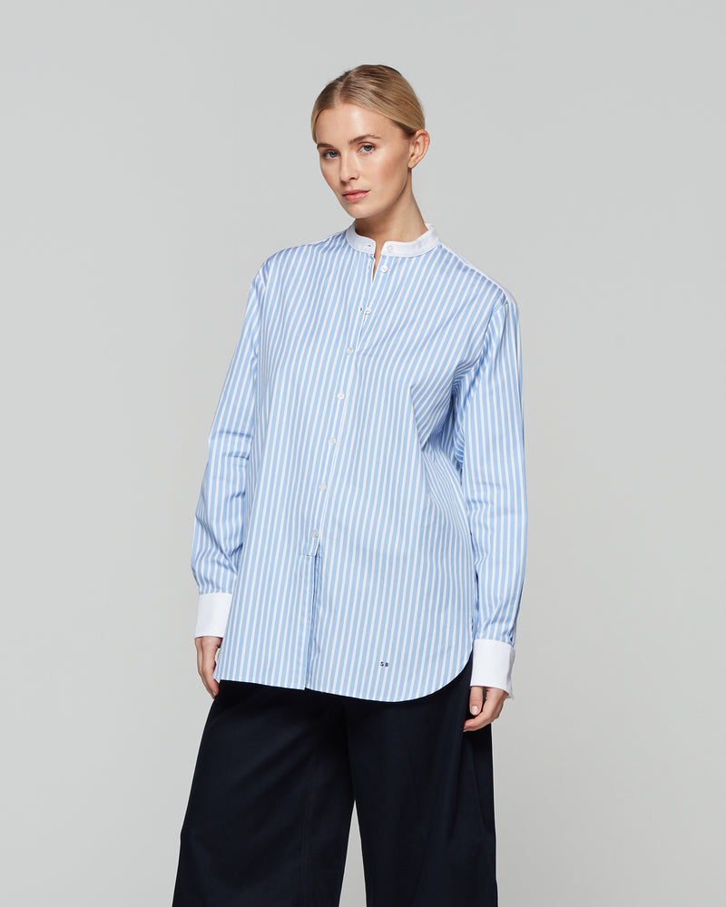 Collarless Shirt - Blue/White Stripe picture #3