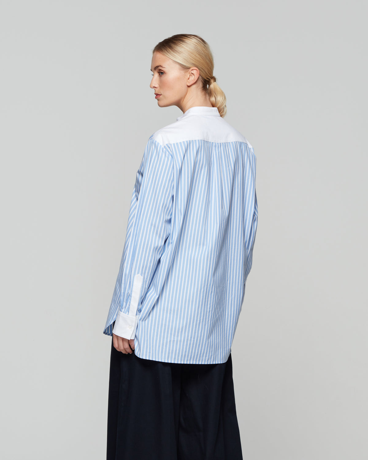 Collarless Shirt - Blue/White Stripe