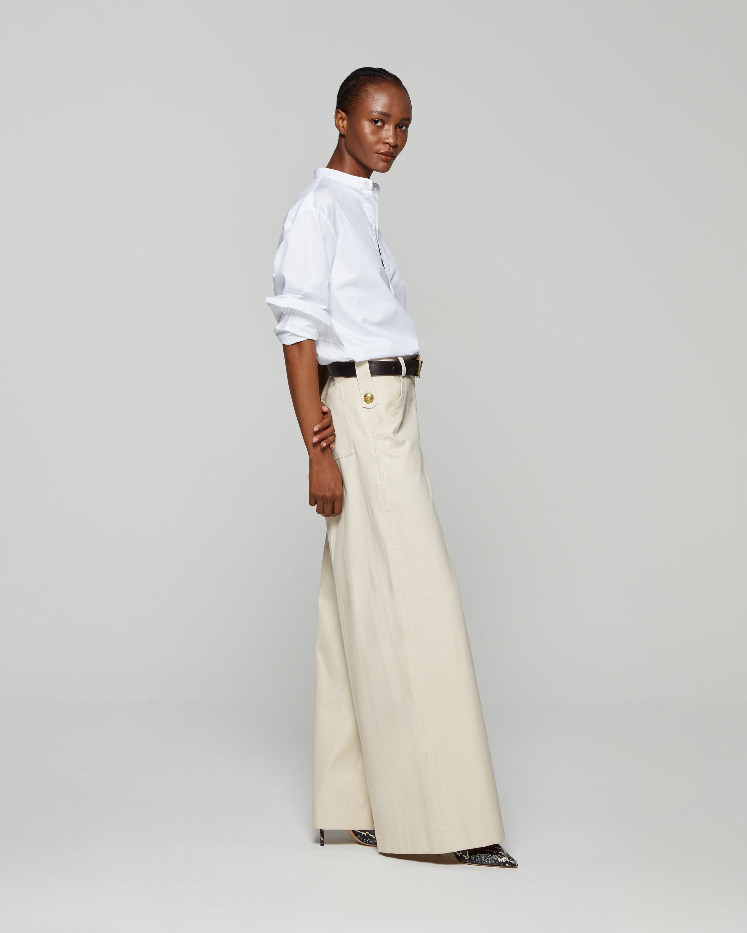 Slouchy Wide Leg Trouser - Ecru