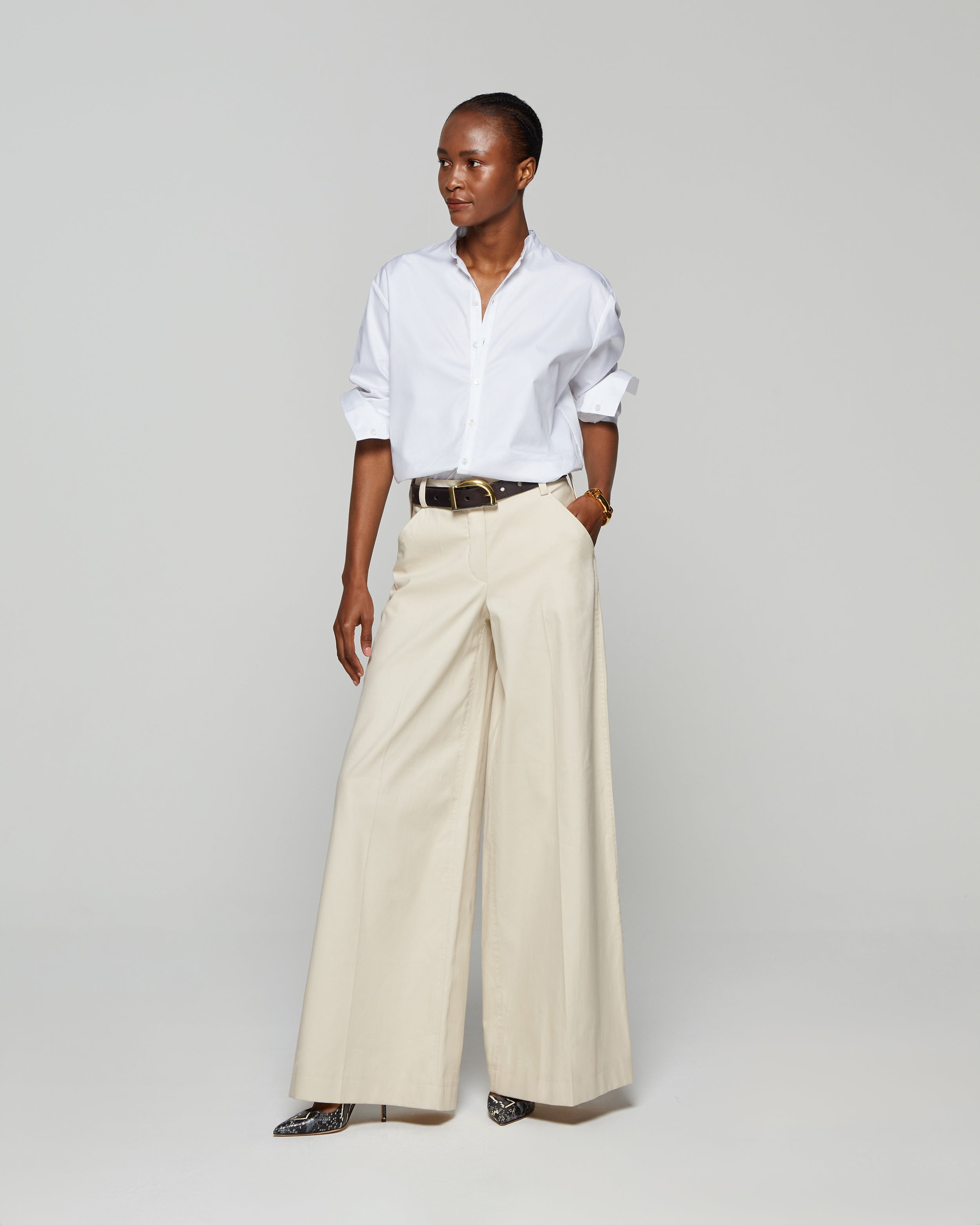 Slouchy Wide Leg Trouser - Ecru