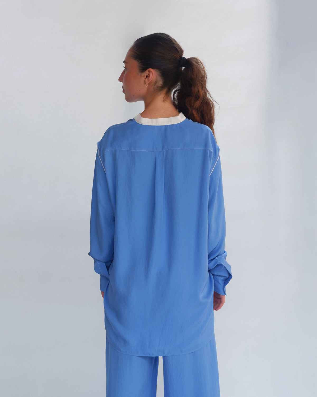 Collarless Shirt - Riviera Blue SERENA BUTE