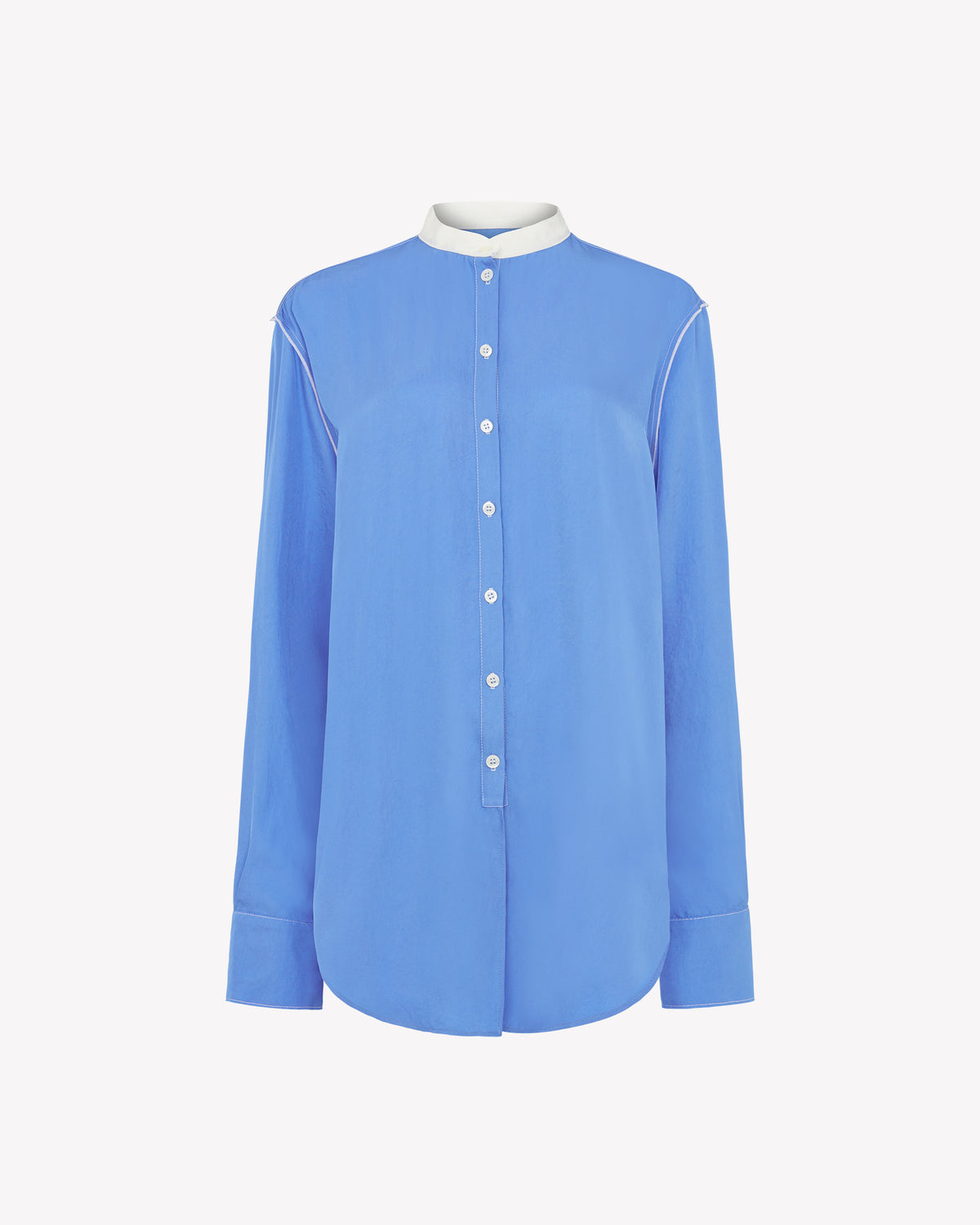Collarless Shirt - Riviera Blue SERENA BUTE