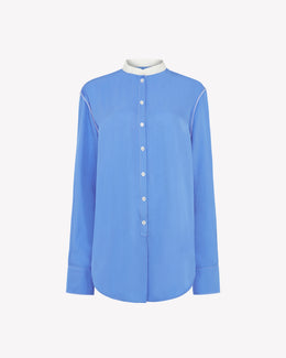 Collarless Shirt - Riviera Blue