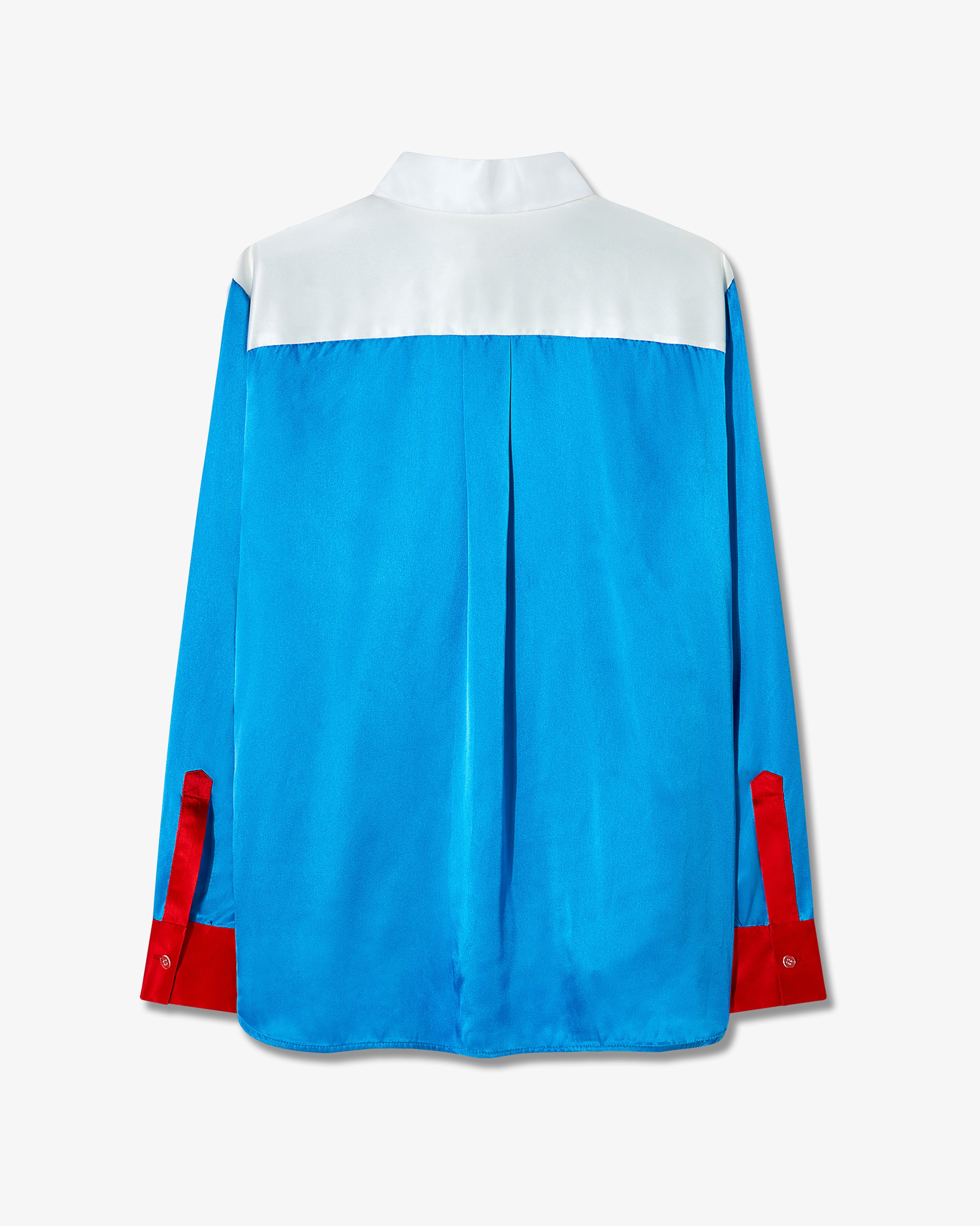 Satin Colour Block Shirt - Retro Blue