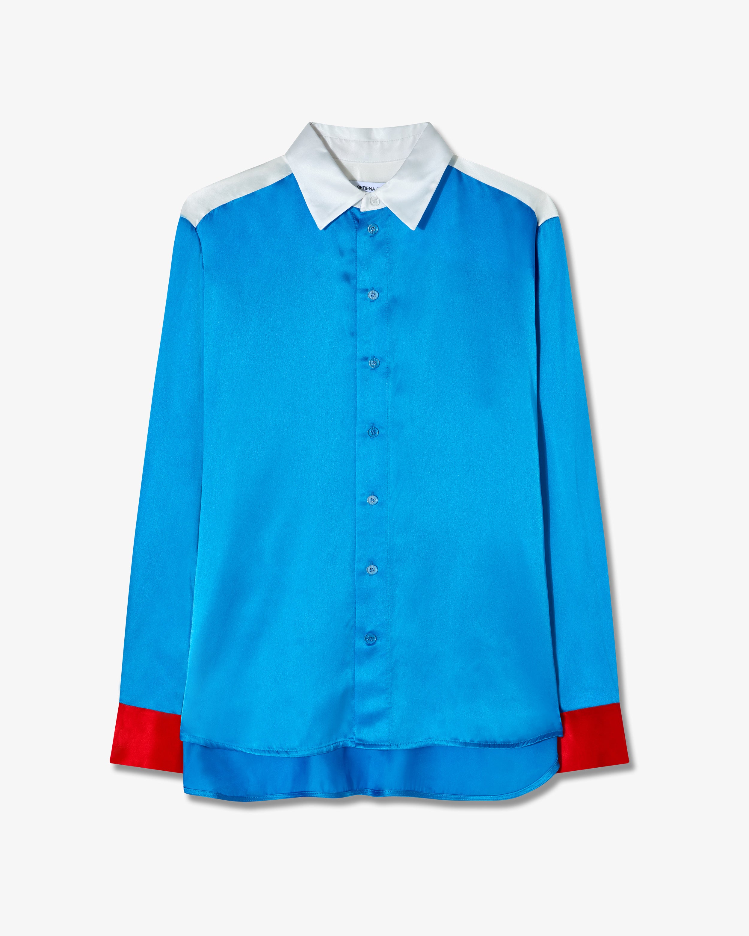 Satin Colour Block Shirt - Retro Blue