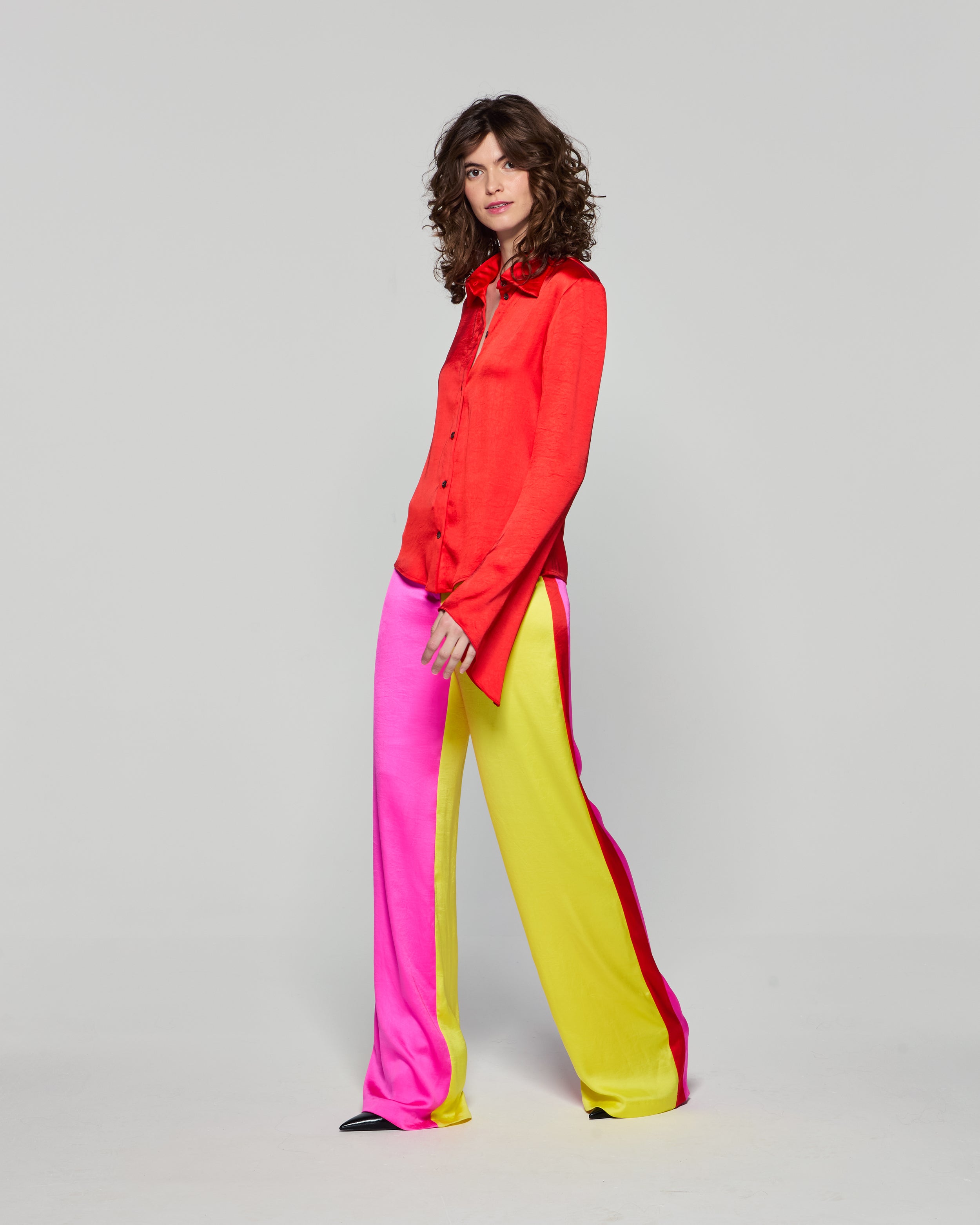 Colour Block Trouser - Bright Pink/Yellow/Red