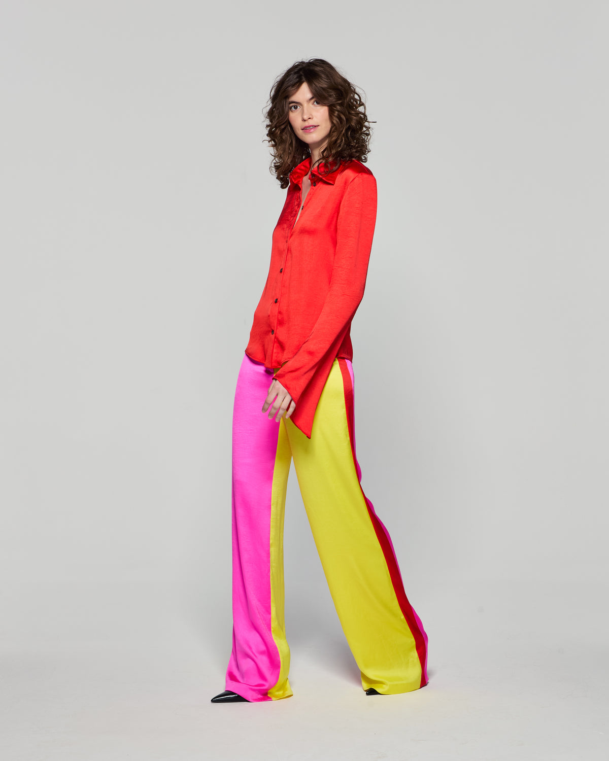 Colour Block Trouser - Bright Pink/Yellow/Red