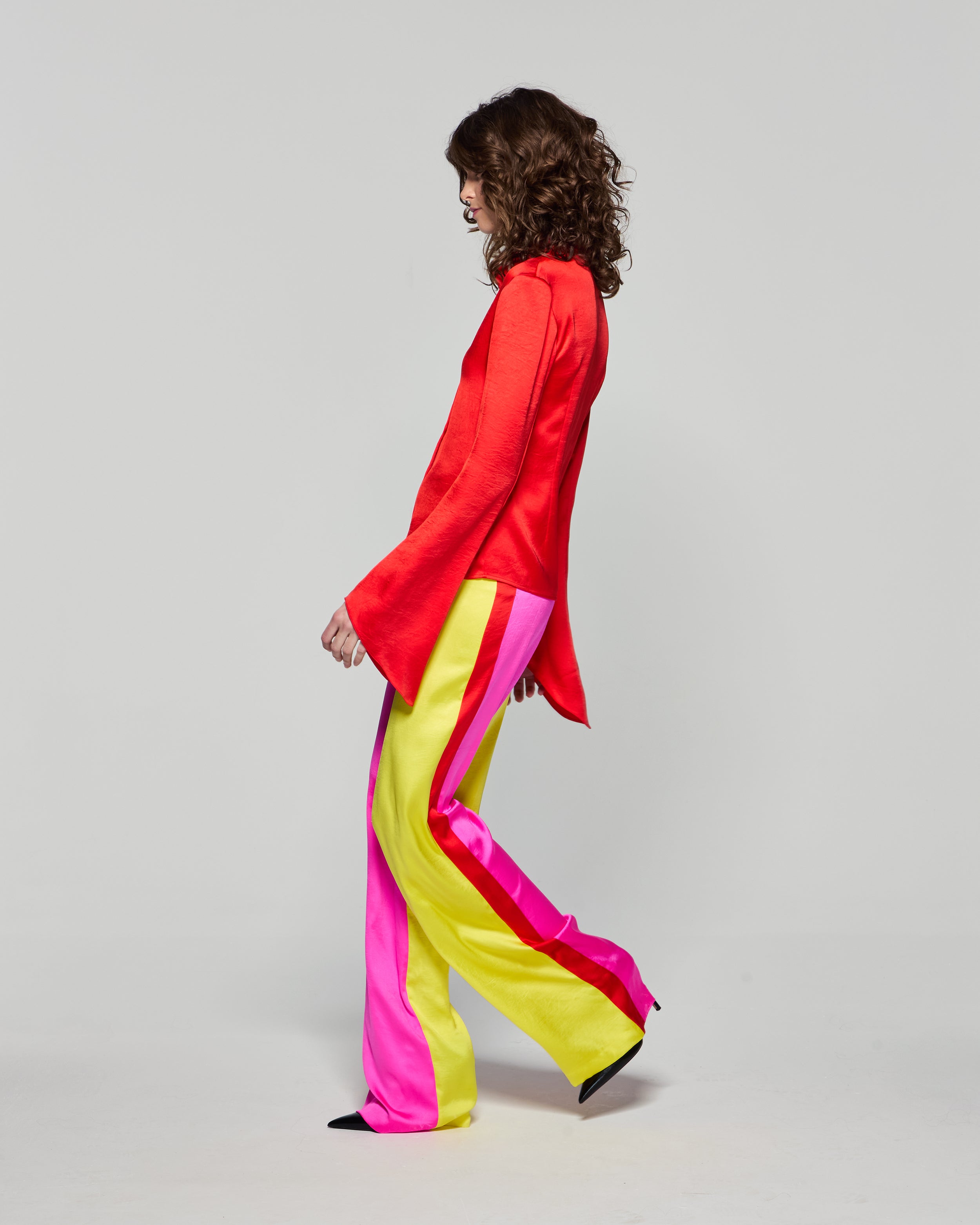 Colour Block Trouser - Bright Pink/Yellow/Red